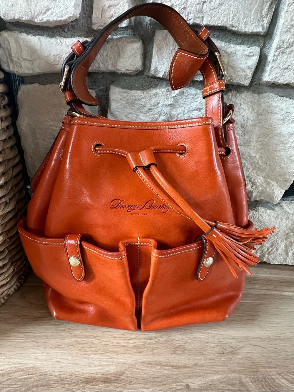 Dooney & Bourke Florentine Leather drawstring Distinguished Tassel Accents - Picture 3 of 12
